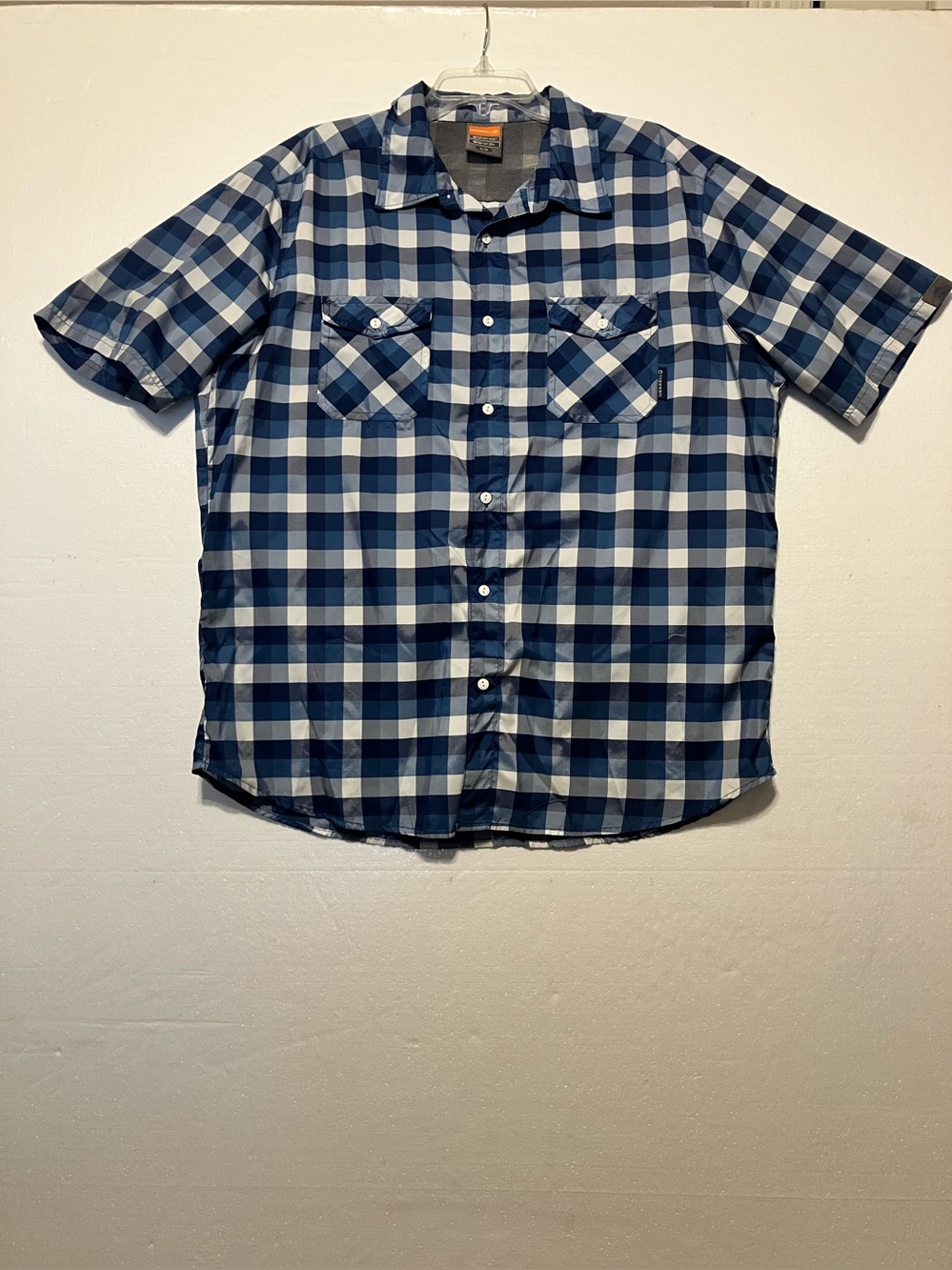 Merrell Opti Wick XL Blue and White Plaid Short-Sleeve Button-Down Shirt UPF30